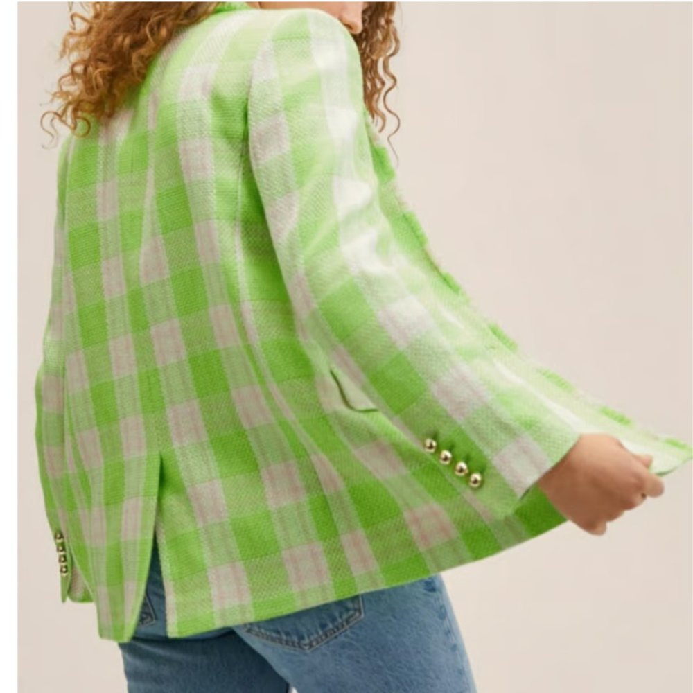 Mango neon tweed checkered blazer